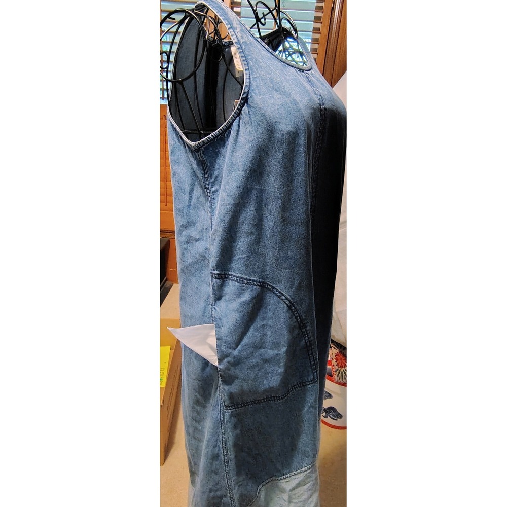 Roper Denim Maxi Dress Womens Light Wash Raw Hem Sleeveless Pockets Blue NEW - Picture 5 of 14